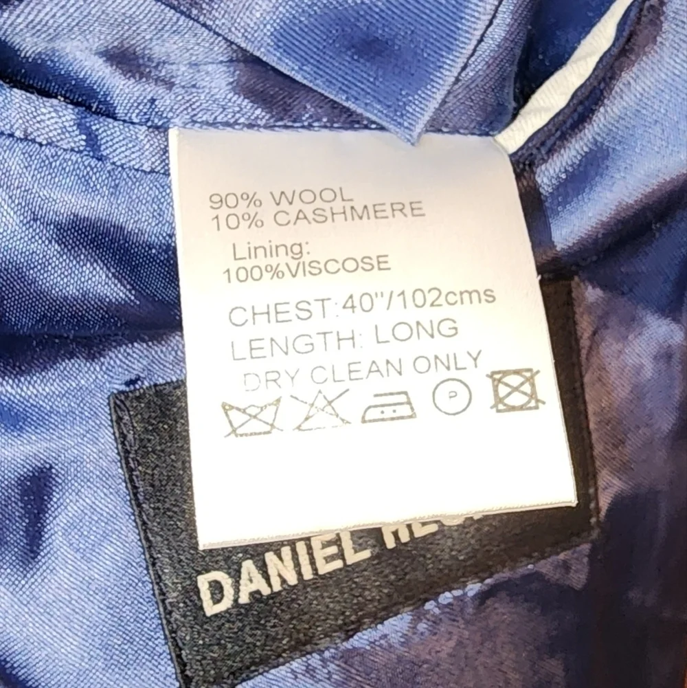 Daniel Hechter Paris 40L Navy Blue Plaid Wool Cashmere Blazer Jacket (5JJ04)